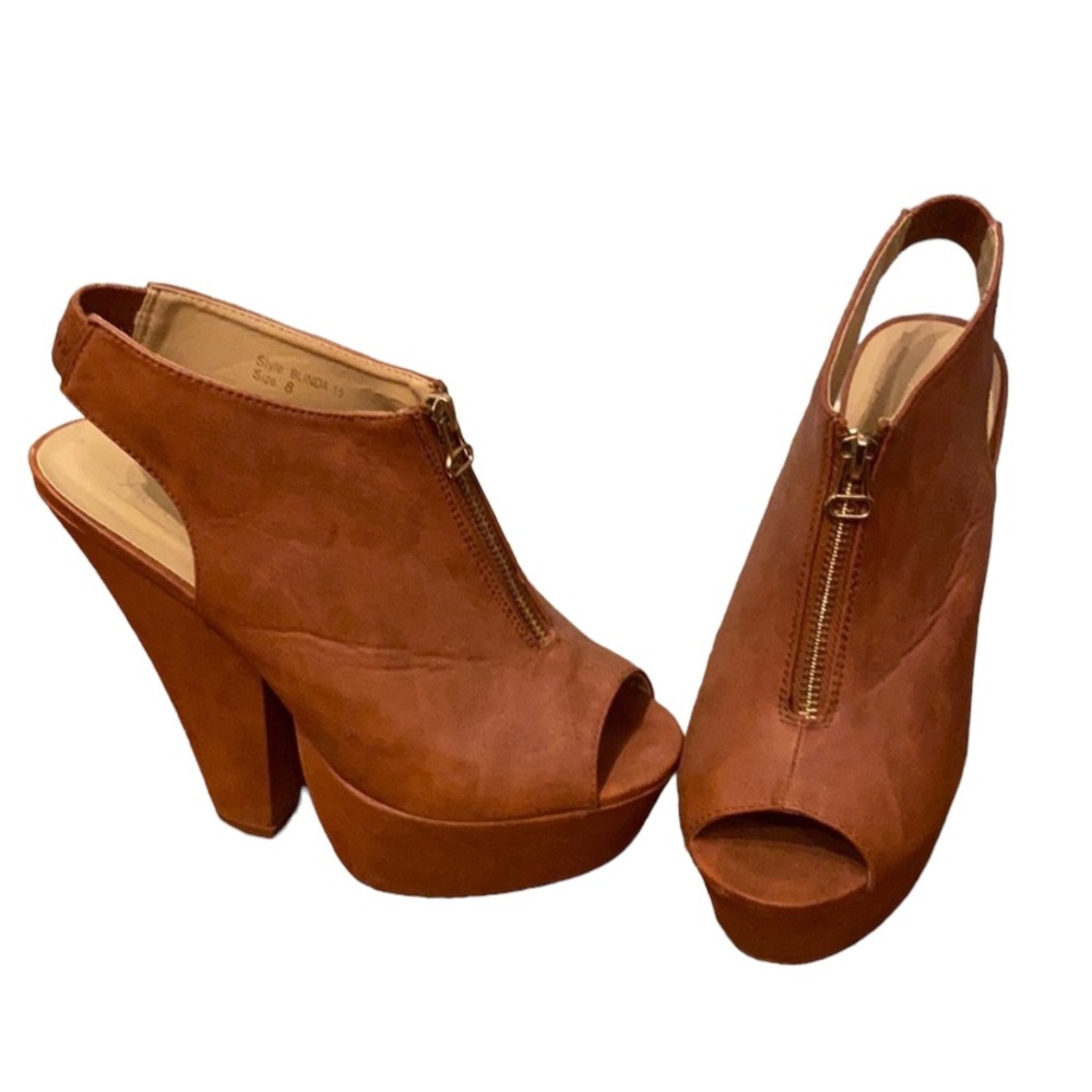 Tan Platform Zipper Heels